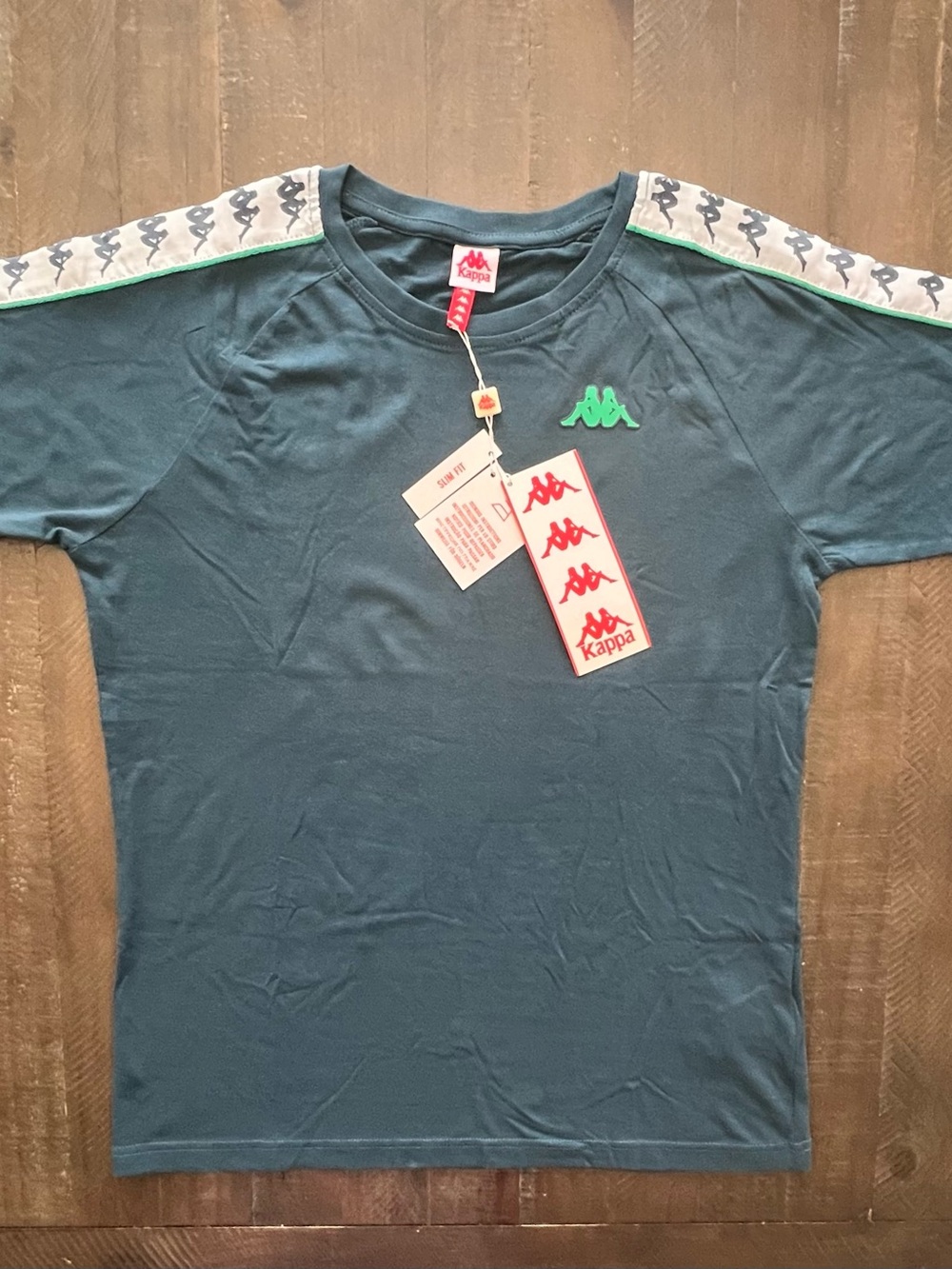 Kappa 222 Banda Coen Slim T Shirt Tee Youth Size L Blue Logo Tape Sleeves